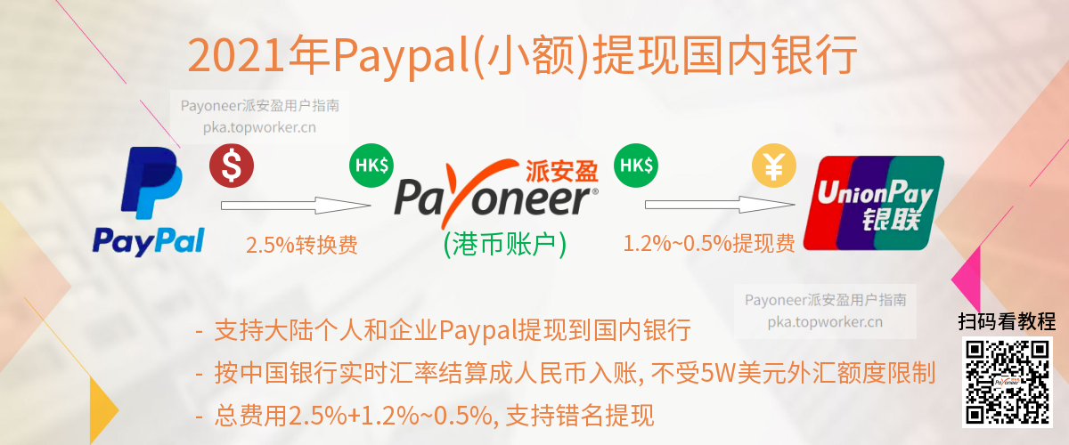 Paypal转账Payoneer港币账户提现国内银行