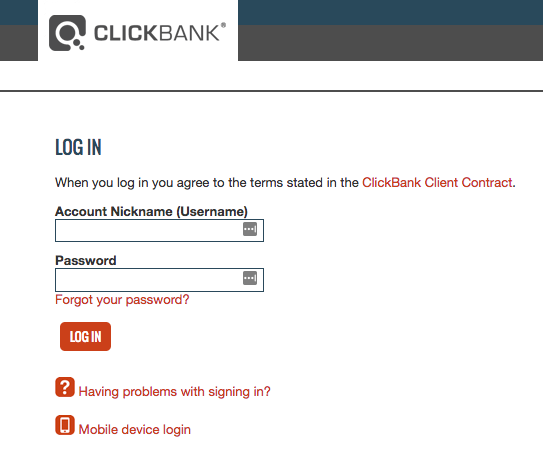 Clickbank登陆页面