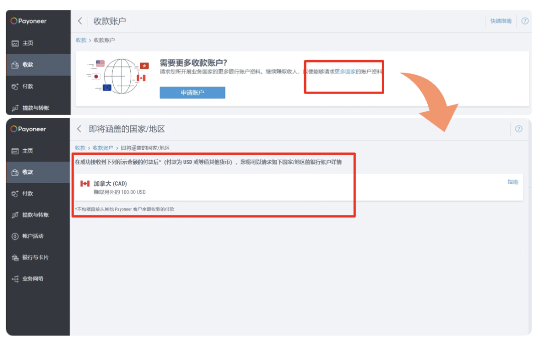 Payoneer新系统-开通更多国家或地区的收款账户