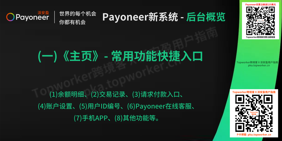 Payoneer新系统(一) - 主页栏目概览文章图