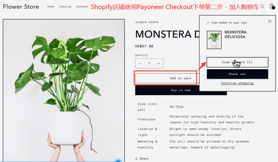 Shopify店铺使用Payoneer-Checkout下单第二步-加入购物车