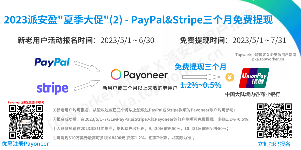 2023年派安盈夏季大促(2) - PayPal&Stripe三个月免费提现