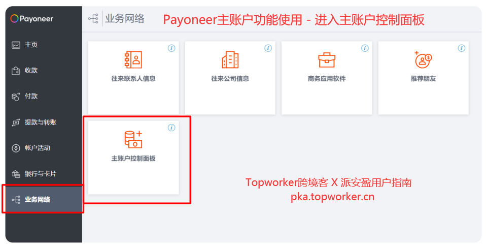 Payoneer主账户功能使用-进入主账户控制面板