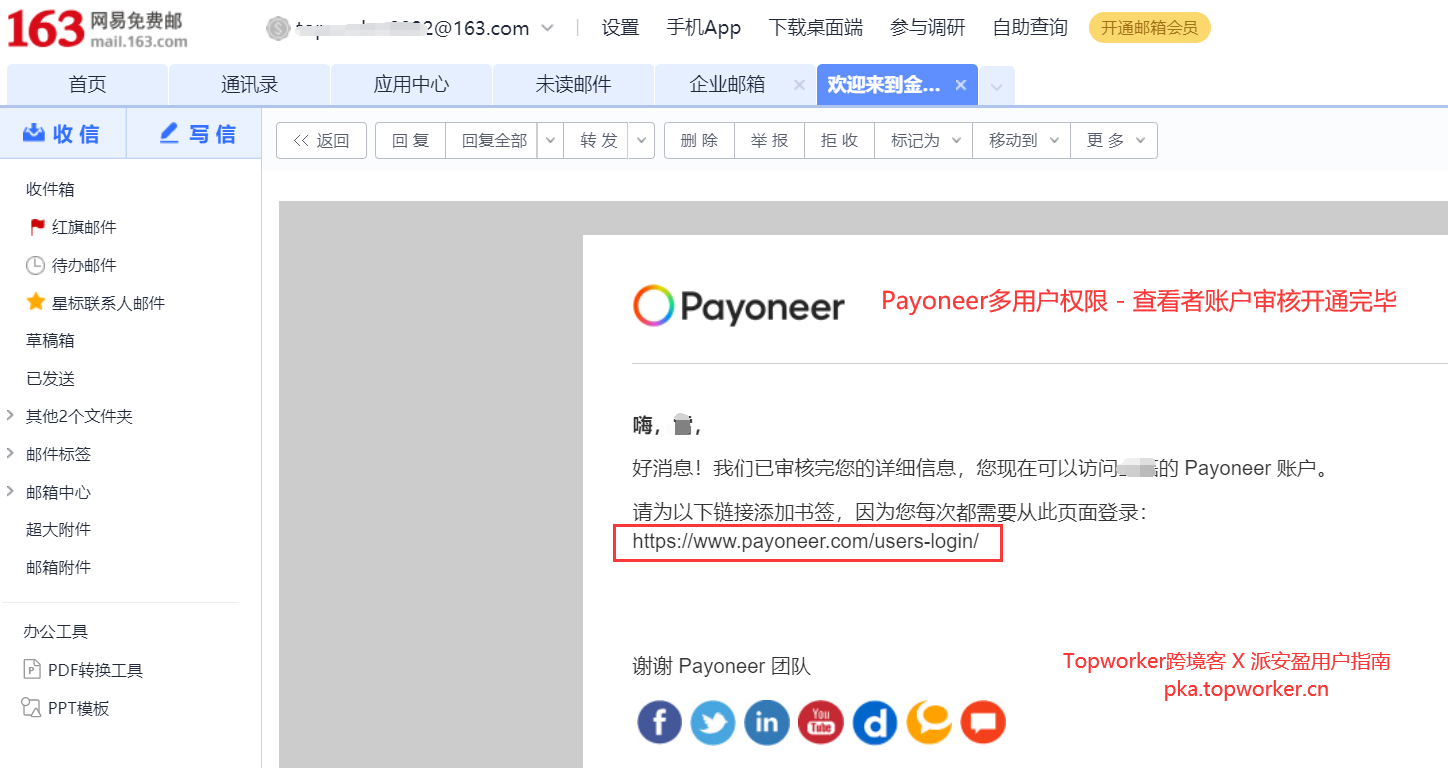 Payoneer多用户权限-查看者账户审核开通完毕
