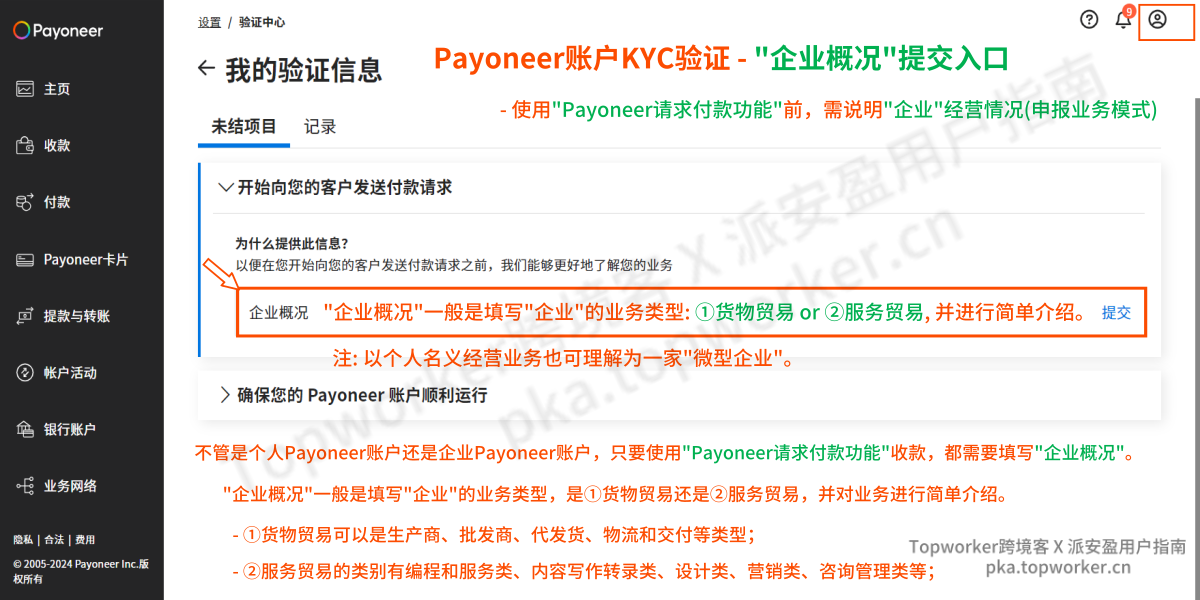 Payoneer账户验证-企业概况提交入口